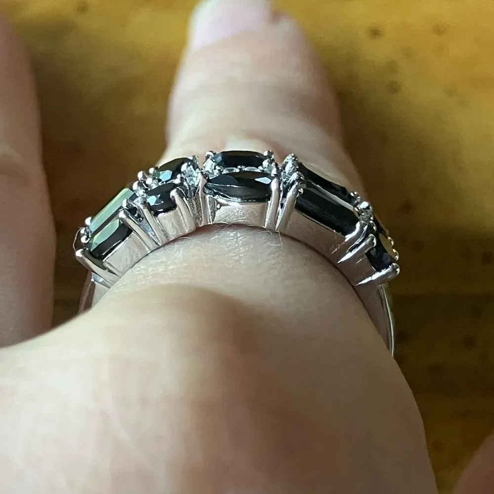 Natural Black Spinel Sterling Silver Ring Size 8